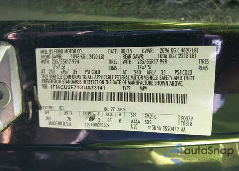 2016 Ford Escape S from USA, damaged, VIN 1FMCU0F71GUA73141